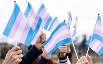 transgender supporters waving flags