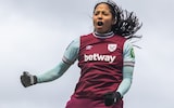 Manuela Pavi celebrates scoring for West Ham in their rout of Crystal Palace at Chigwell Construction Stadium on December 08, 2024 in Dagenham