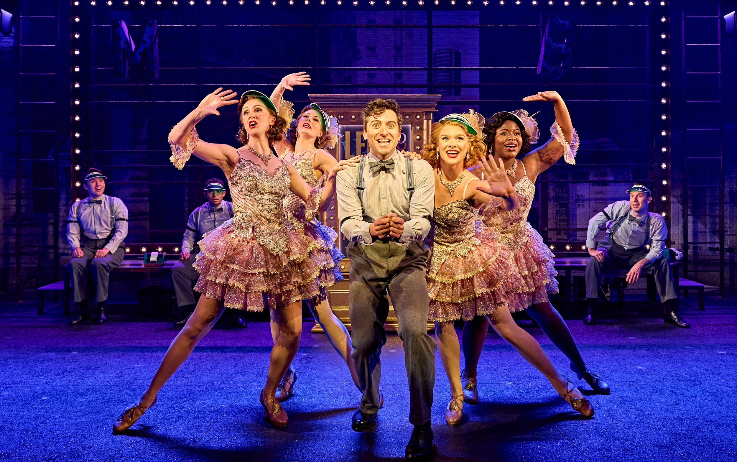 Marc Antolin (as Leo Bloom) and company in The Producers, at the Menier Chocolate Factory