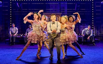 Marc Antolin (as Leo Bloom) and company in The Producers, at the Menier Chocolate Factory